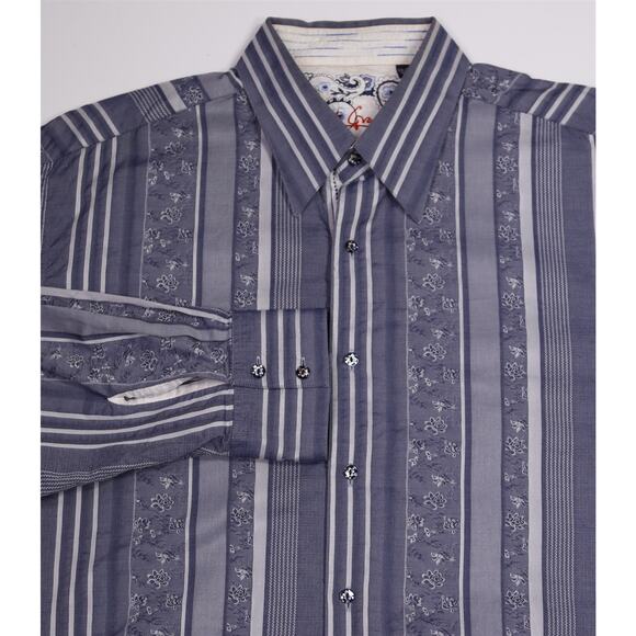 Robert Graham Gray Blue Striped Floral Button-Up Shirt 2XL - Picture 1 of 9